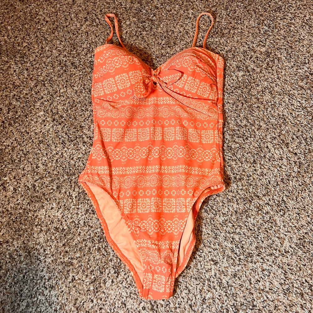 Robin Piccone Orange Floral One Piece Swimsuit Sweetheart Neckline Size 6